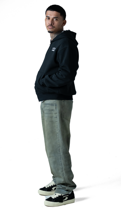 Wave Logo Plaid Hoodie Black