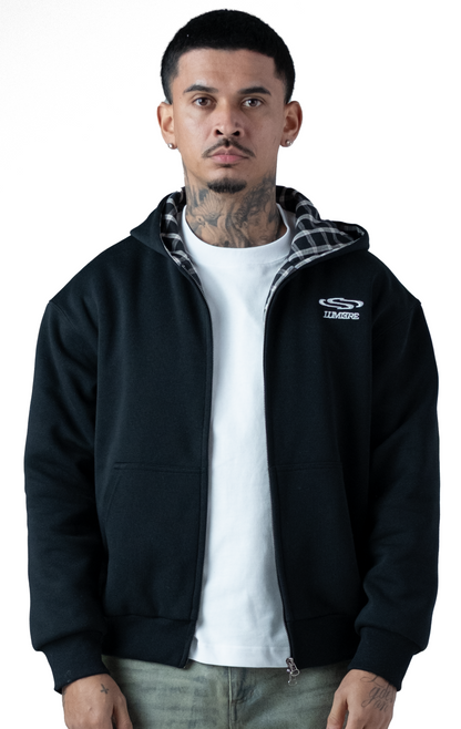 Wave Logo Plaid Hoodie Black