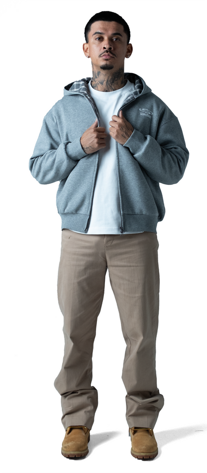 Wave Logo Plaid Hoodie Grey