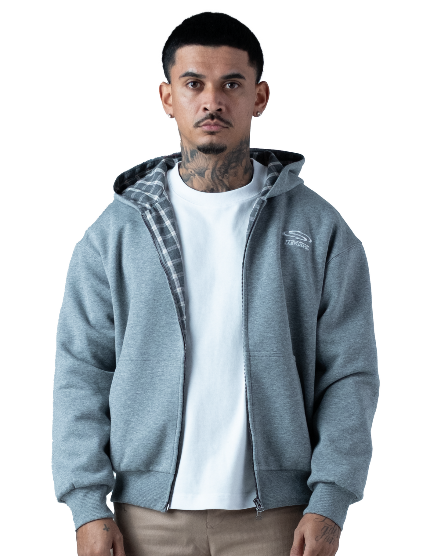 Wave Logo Plaid Hoodie Grey