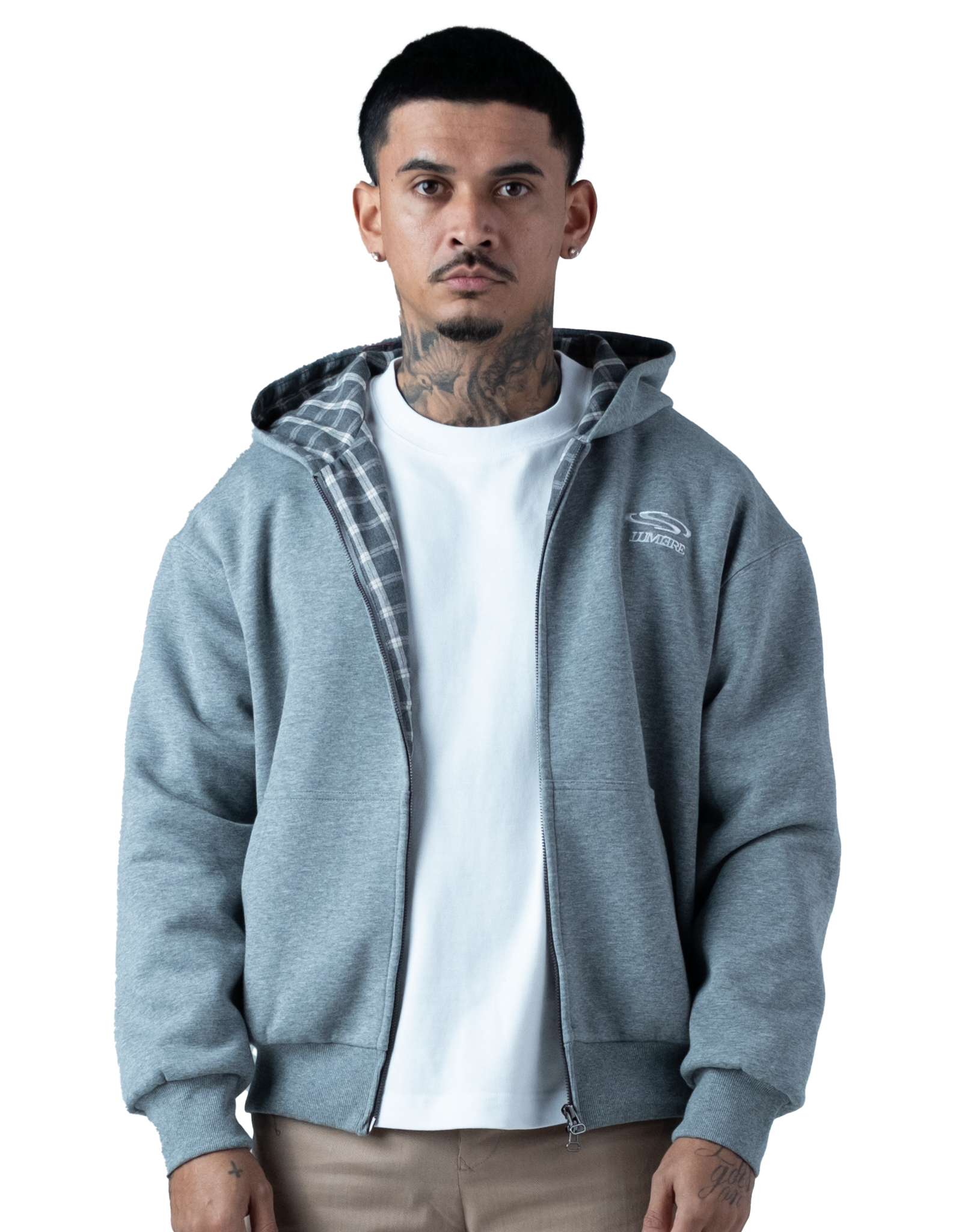 Wave Logo Plaid Hoodie Grey