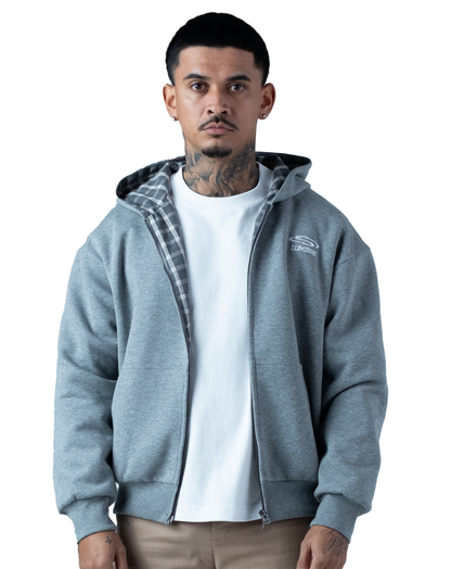 Wave Logo Plaid Hoodie Grey